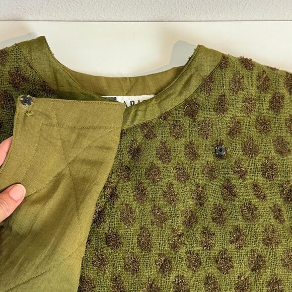 Vintage 90s Arise Green Silk Blend Woven Quilted Interior Wrap Jacket S - Picture 7 of 12